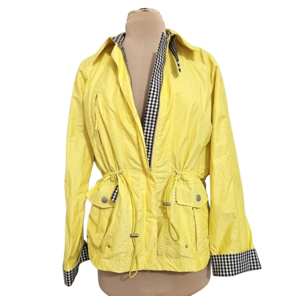 Vibrant Yellow Women's Jacket with Checkered Accents